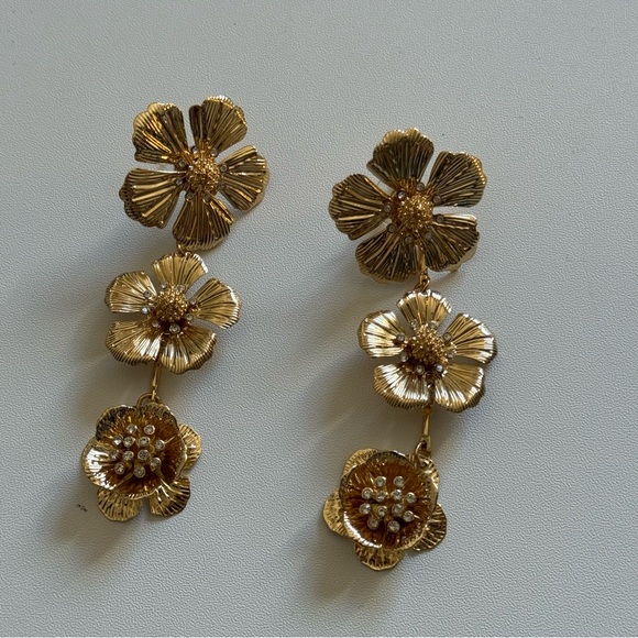 Gold Floral Drop Earrings - Picture 3 of 5